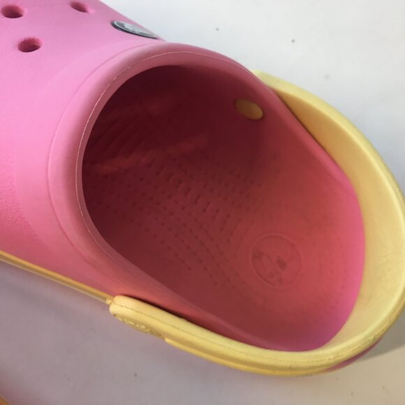 Girls Crocs Pink and Yellow Clogs Size J 1 Kids Shoes Original - Picture 14 of 14